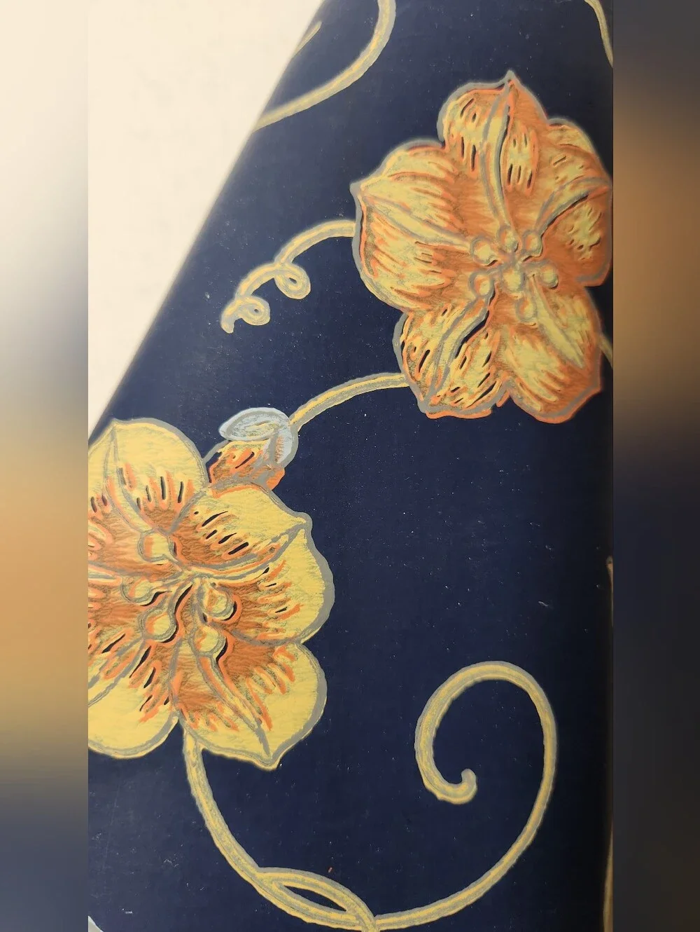 Vintage Thibaut Navy Blue Peach Floral Wallpaper 2.5 Rolls Boho Grandmillennial